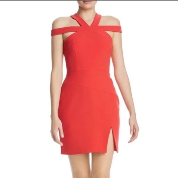 BCBGMAXAZRIA Red Off-Shoulder Bodycon Dress Women’s 6 Cocktail Party Holiday - Picture 1 of 12